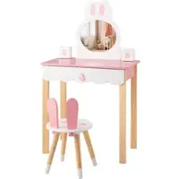 Costway Tavolino da toilette per bambini con sgabello, tavolino da toilette per principesse con cassettiera a specchio e portaoggetti, tavolino da toilette per bambini e bambine