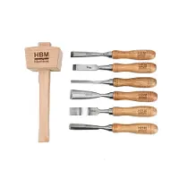 HBM set di scalpelli, set di scalpelli da legno, mazzuolo in legno, 220 mm 7 pezzi