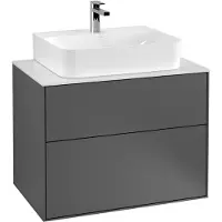 Villeroy & Boch Finion meuble sous lavabo, avec éclairage, lavabo au centre, 800x603x501mm, Glass Black Matt, G09200GF, G09200GF
