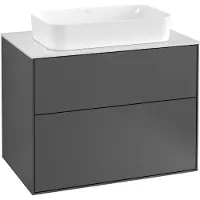 Villeroy & Boch Finion meuble sous lavabo, 2 tiroirs, lavabo au centre, avec trou pour robinetterie, 800x603x501mm, Glass Black Matt, F22200GM, F22200GM