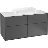 Villeroy & Boch Finion meuble sous lavabo, 4 tiroirs, lavabo au centre, sans trou pour robinetterie, 1200x603x501mm, Glass Black Matt, F67200MT, F67200MT