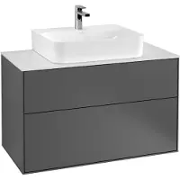 Villeroy & Boch Finion meuble sous lavabo, 2 tiroirs, avec éclairage, lavabo au centre, 1000x603x501mm, Glass White Matt, G10100HB, G10100HB