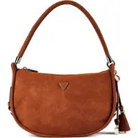GUESS borsa a spalla da donna in suede con dettagli in metallo dolrato cognac