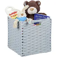 Relaxdays 3 cestini portaoggetti quadrati, per il bagno e la cameretta dei bambini, cestini intrecciati da scaffale, A x L x P: 31x32x30 cm, grigio