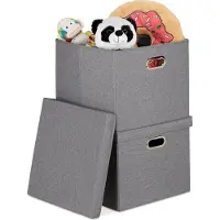 Relaxdays 4 contenitori, contenitori pieghevoli con coperchio, 51 l ciascuno, contenitori pieghevoli quadrati, 34 x 43 x 43 cm, contenitori in tessuto, grigio