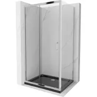 Mexen Apia cabina doccia scorrevole 130 x 70 cm, trasparente, cromo + piatto Flat, nero - 840-130-070-01-00-4070