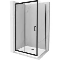 Mexen Apia cabina doccia scorrevole 120 x 90 cm, trasparente, nero + piatto Flat, bianco- 840-120-090-70-00-4010B