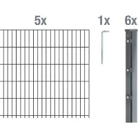 Alberts 672409 Recinzione a doppia rete metallica come set di recinzione completo da 12 pezzi, antracite, altezza 183 cm, lunghezza 12,5 m