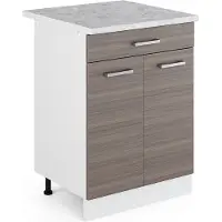 Vicco Mobiletto base per cucina R-Line Grigio nobile 60 cm con cassetto PL Marmo, Model 29713