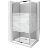 Mexen Apia cabina doccia scorrevole 120 x 80 cm, strisce bianche, cromo + piatto Flat - 840-120-080-01-20-4010