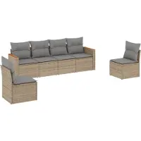 vidaXL Set di divani da giardino 6 pezzi con cuscini Beige poly rattan