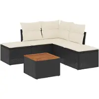Syfax Set Divano da Giardino 6 pz con Cuscini Nero in Polyrattan
