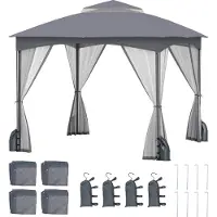 Costway Gazebo 3x3m con zanzariera, 4 sacchi di sabbia e doppio tetto, impermeabile, stabile, resistente all'inverno, gazebo per feste, gazebo da giardino grigio
