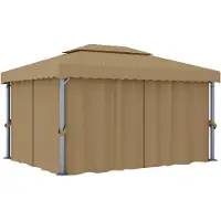 Syfax Gazebo con Tende 4x3 cm Grigio Talpa in Alluminio
