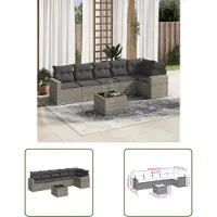 The Living Store Set di divani da giardino 7 pezzi con cuscini in polirattan grigio