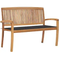 The Living Store Panca da giardino impilabile con cuscino 128,5 cm in teak massiccio