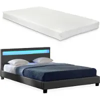 Corium Letto imbottito LED materasso 140x200cm ecopelle grigio scuro letto matrimoniale