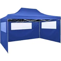 Syfax Gazebo Professionale Pieghevole con 3 Pareti 3x4m Acciaio Blu