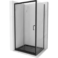 Mexen Apia cabina doccia scorrevole 120 x 90 cm, trasparente, nera + piatto doccia Flat, nero - 840-120-090-70-00-4070B