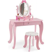 Costway Tavolino per bambini HY10089PI, 2in1, con sgabello, per bambini di 3-7 anni, rosa + bianco