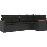 Syfax Set Divani da Giardino 5 pz con Cuscini in Polyrattan Nero