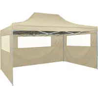 Syfax Gazebo Professionale Pieghevole con 3 Pareti 3x4m Acciaio Crema