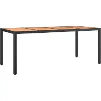 Syfax Tavolo da Giardino Piano Legno Nero Polyrattan Massello Acacia
