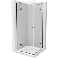 Mexen Roma Duo cabina doccia a battente 80 x 80 cm, trasparente, nero + piatto doccia Flat - 854-080-080-70-02-4010B