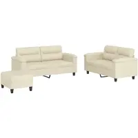 Syfax Set di Divani 3 pz con Cuscini crema in Pelle finta