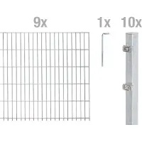 Alberts 678296 Recinzione a doppia rete metallica come set completo di 20 pezzi, zincato a caldo, altezza 163 cm, lunghezza 22,5 m