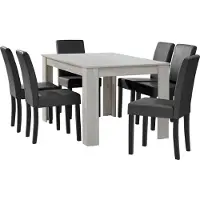 En.casa [Tavolo da pranzo in rovere bianco con 6 sedie imbottite in Pelle finta grigio scuro 140x90 Set da pranzo Sala da pranzo