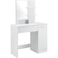 En.casa Tavolino da toilette con specchio Armadietto e cassetto Tavolino da toilette 138 x 90 x 38 cm Tavolino da toilette con ripiani Truciolato Bianco []
