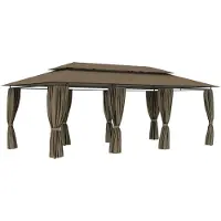 Syfax Gazebo con Tende 600x298x270 cm Grigio Talpa 180 g/m²