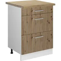 Vicco Mobiletto base per cucina R-Line Rovere artigianale 60 cm con cassetti, PL Rovere, Model 49175