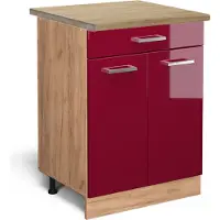 Vicco Mobiletto base per cucina R-Line Rosso lucido 60 cm con cassetto, PL Rovere, Model 46077