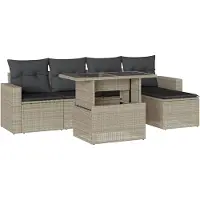 vidaXL Set di divani da giardino 6 pezzi con cuscini in rattan grigio chiaro