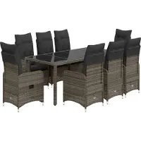 vidaXL Set bistrot da giardino da 9 pezzi con cuscini in polirattan grigio
