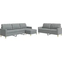 Syfax Set di Divani 3 pz con Poggiapiedi Grigio Chiaro in Tessuto