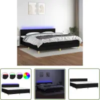 The Living Store Letto a molle insacchettate con materasso e LED in tessuto nero 200x200 cm