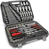 Wiltec Set di chiavi a cricchetto 215 pz. set di chiavi a dado set di utensili in cassetta, prese in cassetta a cricchetto, prese di alta qualità per officina