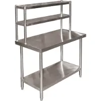 Wiltec tavolo da lavoro in acciaio inox 120x60x145cm Tavolo da cucina con ripiano a due livelli e gambe regolabili in altezza per la cucina
