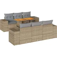 vidaXL Set di divani da giardino 7 pezzi con cuscini Beige poly rattan