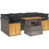 Syfax Set Divani da Giardino 7pz con Cuscini Grigio Polyrattan Acacia