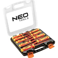 Neo Tools Set di cacciaviti 1000 V, 9 pezzi, impugnatura bicomponente, cacciavite in acciaio S2, resistenza alla flessione di 56 HRC,