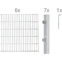 Alberts 654962 Staccionata doppia come set di recinzione completo di 14 pezzi, zincato a caldo, altezza 120 cm, lunghezza 12 m