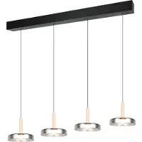TRIO Lighting Lampada LED a sospensione Celeste cromo/legno 115 cm a 4 luci in vetro