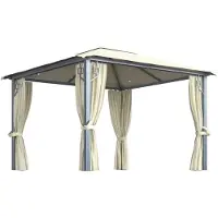 Syfax Gazebo con Tende Stringa di Luci LED 300x300 cm Crema Alluminio