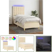 The Living Store Letto a molle insacchettate con materasso e LED crema 80x200 cm in tessuto