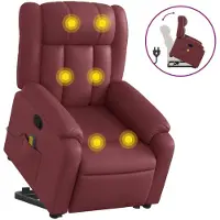 Syfax Poltrona Alzapersone Massaggi Reclinabile Rosso Vino Pelle finta