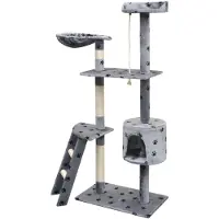 Syfax Albero per Gatti Tiragraffi Sisal 150 cm Zampe Stampate Grigio